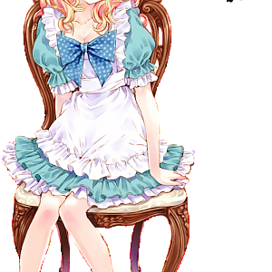 Alice sitting by chair