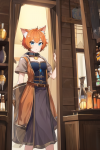 fantasy adventure merchant cat girl adult orange short hair blue eyes shop s-3337234496.png