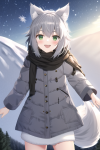 small grey wolf girl green eyes winter clothing fantasy adventure happy laughing s-949241878.png