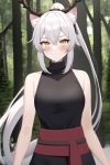 kunoichi cat girl antlers ponytail white hair yellow eyes forest snake eyes s-3069206858.png