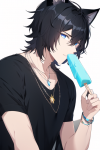 shaggy black hair cat ears blue eyes man boy male jewelry handsome necklace pops s-637650025.png