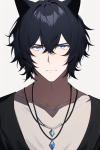 shaggy black hair cat ears blue eyes man boy male jewelry handsome necklace anno s-1613486589.png