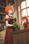 short orange hair cat girl fantasy merchant adventure plants nervous terror frig s-3652433439.png