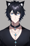 shaggy black hair cat ears blue eyes man boy male jewelry handsome necklace s-4228616862.png