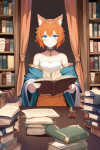 short orange hair blue eyes cat girl fantasy adventure merchant potions sad book s-2467472110.png