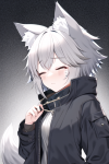 short grey haired wolf girl closed eyes fantasy adventure coat wish tears s-2331182806.png