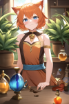 Short orange hair cat girl blue eyes fantasy adventure merchant potions plants h s-973866394.png
