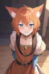 short orange hair cat girl blue eyes fantasy adventure merchant scared hurt s-378914195.png