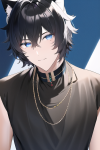 shaggy black hair cat ears blue eyes man boy male jewelry handsome necklace s-3380083975.png