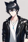 shaggy black hair cat ears blue eyes man boy male jewelry handsome necklace anno s-3536760683.png
