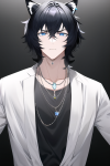 shaggy black hair cat ears blue eyes man boy male jewelry handsome necklace anno s-504986570.png