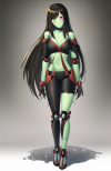 1girl, full body, robot body, mechanical arms, doll joints, green skin, stitches s-2622907544.png