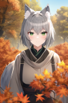 short gray hair green eyes wolf girl fantasy adventure farmer young autumn s-1383213512.png