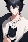 shaggy black hair cat ears blue eyes man boy male jewelry handsome necklace s-1125872315.png