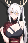 pony tail white hair yellow snake eyes antlers cat ears kunoichi determined s-3366666018.png