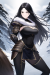 long black hair brown eyes woman strong tough powerful fantasy adventure fur arm s-1725427490.png