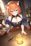 short orange hair blue eyes cat girl fantasy adventure merchant potions villa s-4016339928.png