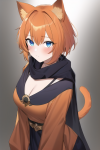 fantasy adventure merchant cat girl adult orange short hair blue eyes s-3584377441.png