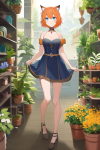 short orange hair blue eyes cat girl fantasy adventure merchant confused plants s-3933206482.png