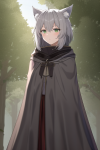 short grey hair green eyes wolf girl fantasy adventure muddy dirty cloak younger s-6047860.png