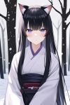 black hair violet eyes cat ears samurai woman snow forest s-2512455227.png