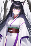 black hair violet eyes cat ears samurai woman snow forest s-2794944619.png