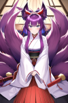 Purple hair kitsune nine tails hazel eyes shrine samurai s-2151277165.png
