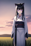 Long straight black hair violet eyes cat ears samurai woman plains fields solemn s-1080372732.png