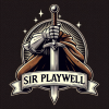A logo on the horizontal plane, The words 'Sir Playwell' in a simple font with a metallic tex 1.png