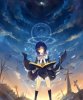 clouds blue hair books magic yellow eyes crowns crows skyscapes anime girls 1767x2150 wallpape...jpg