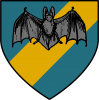 sarcelle a bat displayed gris in full, over a bend sinister jaune d'or.png