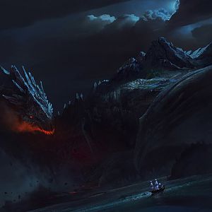 giant dragon chases ship