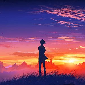 Anime-Girl-sunset-hill-89194144