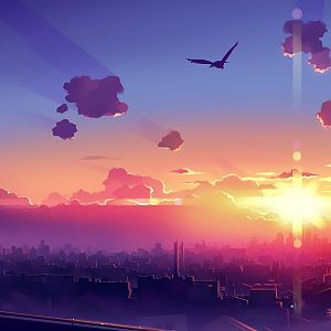 Anime-wallpaper-clouds-sun-birds-city-wallpapers-desktop-awesome