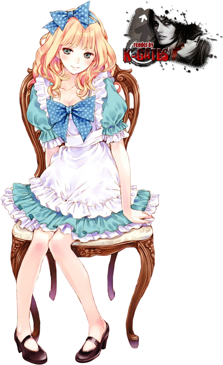 Alice sitting by chair