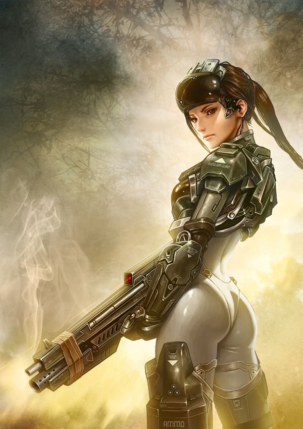 Futuristic soldier woman
