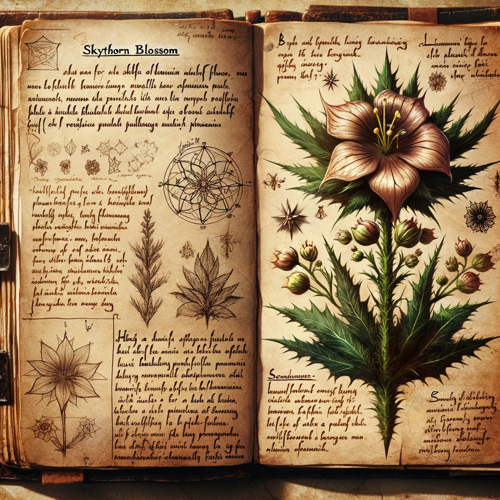 DALL-E-2024-01-02-22-33-49-An-ancient-alchemist-s-notebook-open-to-a-page-with-detailed-notes-and-sk.png