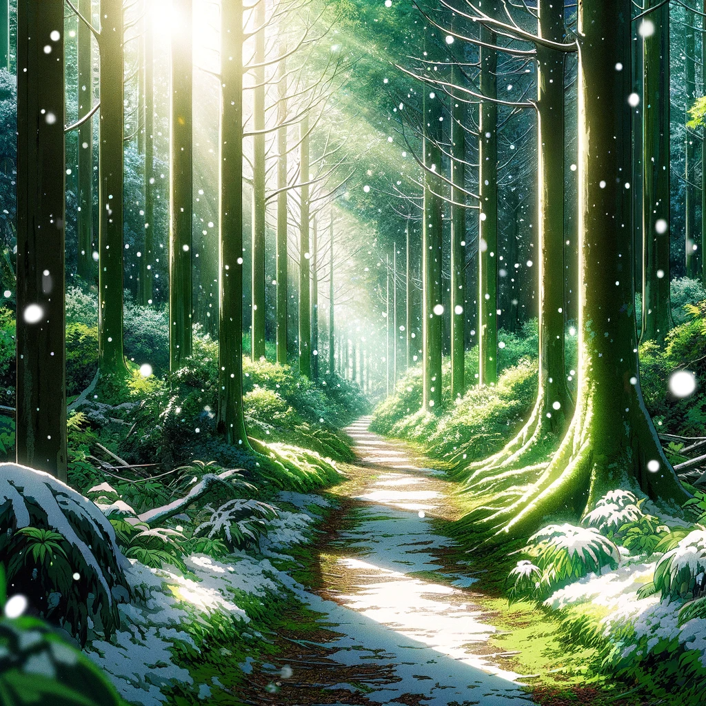 DALL-E-2024-01-14-20-43-10-An-anime-style-image-of-the-forest-path-with-some-snow-covering-it-The-fo.png
