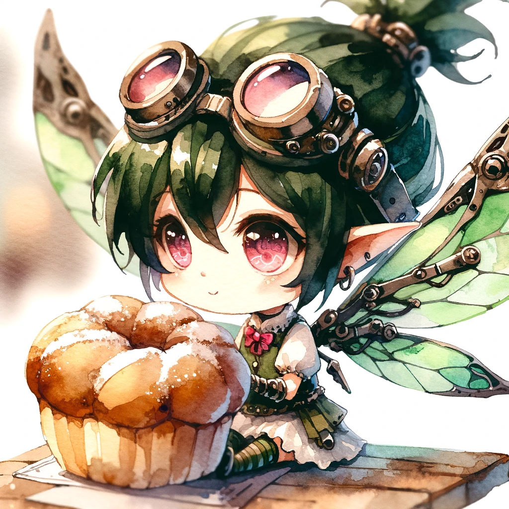 DALL-E-2024-03-20-23-26-48-An-anime-style-watercolor-image-of-a-tiny-slender-fairy-with-dark-green-h.webp