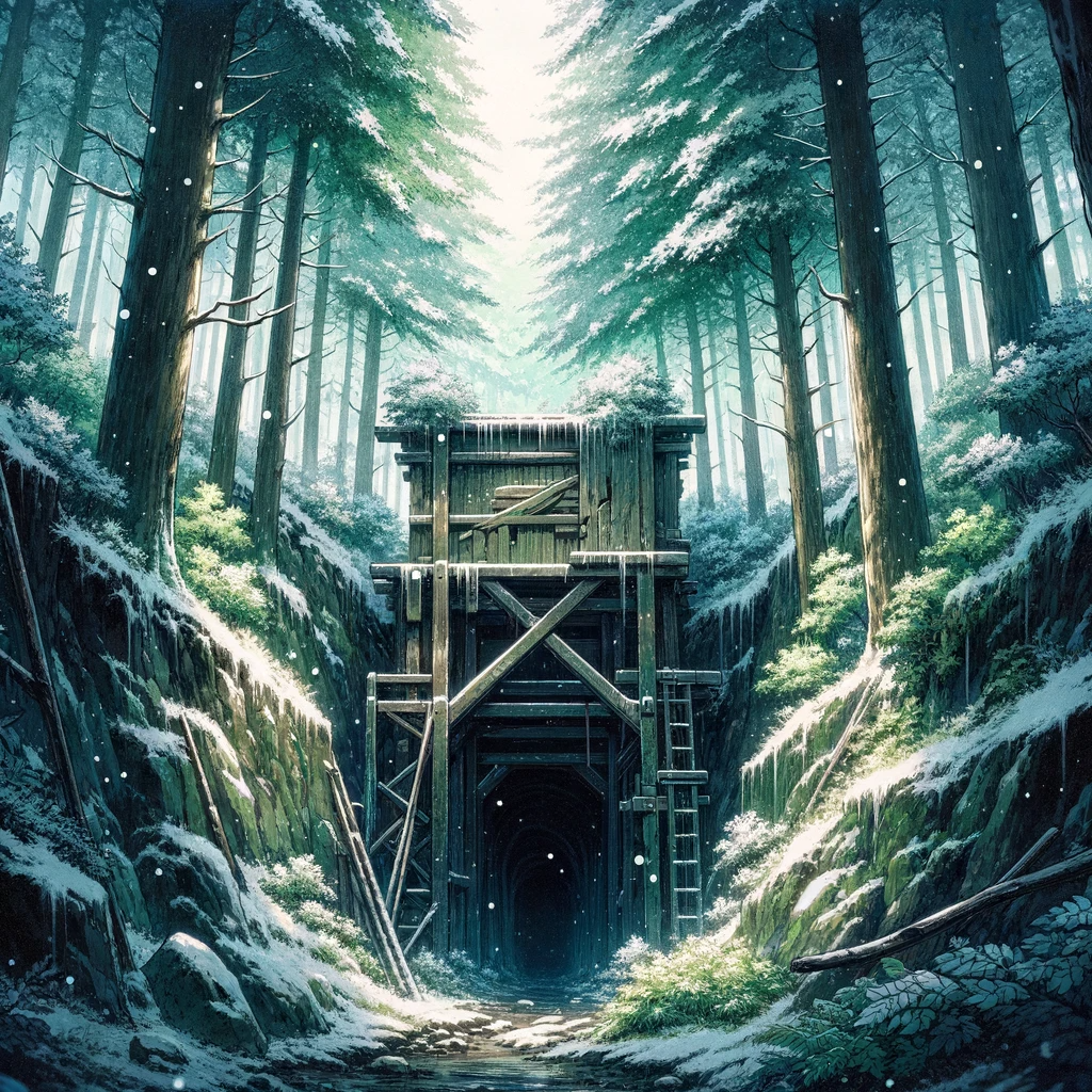 DALL-E-2024-01-14-23-41-43-An-anime-style-illustration-of-an-abandoned-mine-shaft-opening-located-in.png