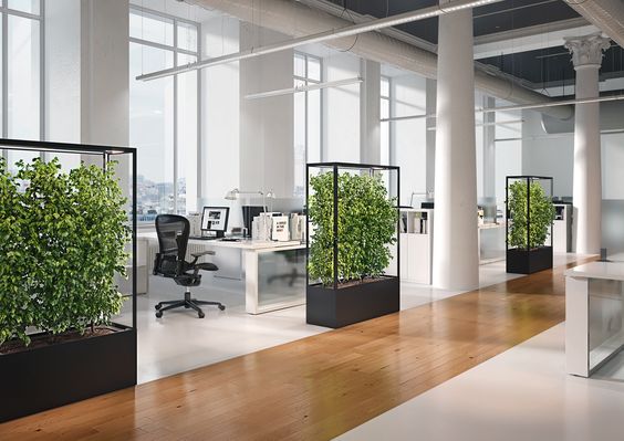 CUBE planted mobil greenwall and room divider to create healthy green spaces with functional light for vital plants and improved air quality in office, restaurant, spa or living room