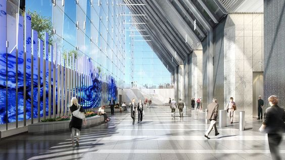 The planned art installation will be flanked by impressive 100-foot soaring glass wall and an up-close look at 150 N. Riverside’s uniquely tapering core-supported base.