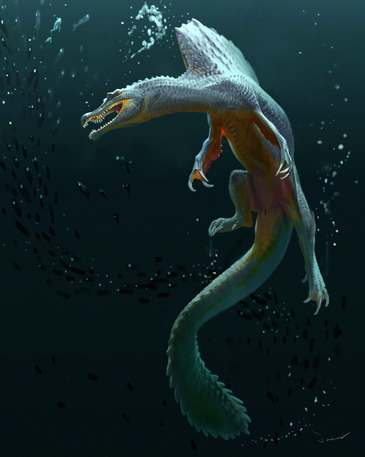 Spino swimming underwater, Jaemin Kim on ArtStation at  https://www.artstation.com/artwork/dOEwP3 | Prehistoric wildlife,  Spinosaurus, Prehistoric animals