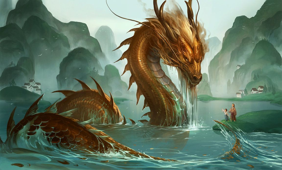 A-japanese-dragon-rises-fromt-he-river-to-greet-a-father-and-child-in-this-fantasy-painting-by-Sandara.jpg