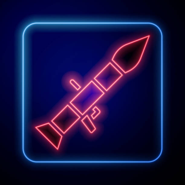 glowing-neon-rocket-launcher-with-missile-icon-isolated-on-blue-vector-id1284442741